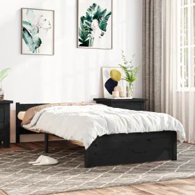 Black single solid wood bed frame 75x190 cm by vidaXL, Beds and slatted bases - Ref: Foro24-815008, Price: 75,19 €, Discount: %