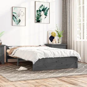 Estructura de cama madera maciza gris doble 135x190 cm de vidaXL, Camas y somieres - Ref: Foro24-815021, Precio: 119,55 €, De...