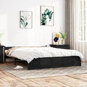Black solid wood bed frame 140x190 cm by vidaXL, Beds and slatted bases - Ref: Foro24-815028, Price: 119,62 €, Discount: %