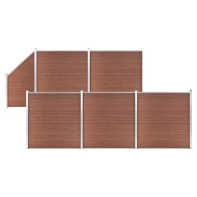 Set of 5 square + 1 diagonal brown WPC fence 965x186 cm by vidaXL, fence panels - Ref: Foro24-3053219, Price: 2,00 €, Discoun...