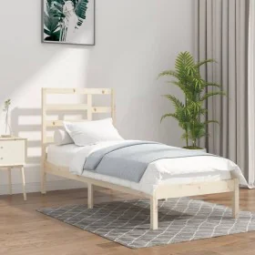 Solid wood bed frame 100x200 cm by vidaXL, Beds and slatted bases - Ref: Foro24-3105785, Price: 85,15 €, Discount: %