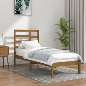 Honigbrauner Massivholzbettrahmen 100x200 cm von vidaXL, Betten und Lattenroste - Ref: Foro24-3105788, Preis: 102,56 €, Rabat...