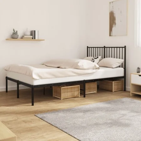 Bettgestell mit schwarzem Metallkopfteil 120x200 cm von vidaXL, Betten und Lattenroste - Ref: Foro24-350862, Preis: 94,99 €, ...