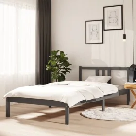 Gray solid wood bed frame 100x200 cm by vidaXL, Beds and slatted bases - Ref: Foro24-814876, Price: 84,37 €, Discount: %