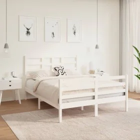 Small double bed frame white solid wood 120x190cm by vidaXL, Beds and slatted bases - Ref: Foro24-3105831, Price: 139,67 €, D...