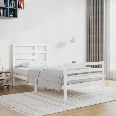 White solid wood bed frame 90x200 cm by vidaXL, Beds and slatted bases - Ref: Foro24-3105846, Price: 96,95 €, Discount: %