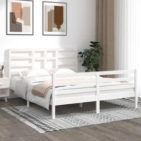 White solid wood bed frame 160x200 cm by vidaXL, Beds and slatted bases - Ref: Foro24-3105871, Price: 140,75 €, Discount: %