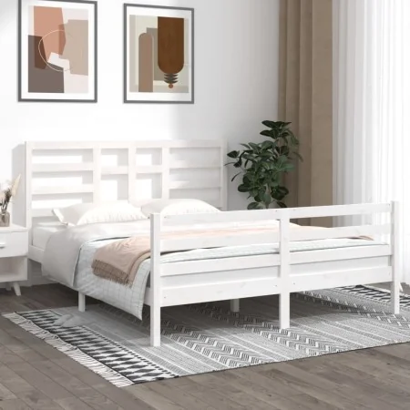 White solid wood bed frame 160x200 cm by vidaXL, Beds and slatted bases - Ref: Foro24-3105871, Price: 140,75 €, Discount: %
