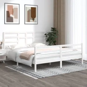 White solid wood bed frame Supe King 180x200 cm by vidaXL, Beds and slatted bases - Ref: Foro24-3105876, Price: 153,62 €, Dis...