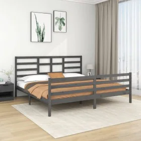 Solid gray pine wood bed frame 200x200 cm by vidaXL, Beds and slatted bases - Ref: Foro24-3105882, Price: 169,94 €, Discount: %