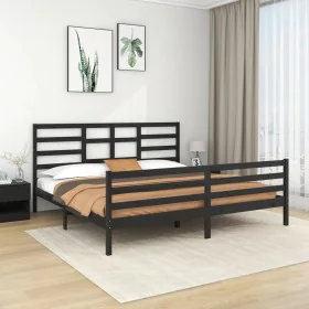 Bettgestell aus massivem schwarzem Kiefernholz, 200 x 200 cm von vidaXL, Betten und Lattenroste - Ref: Foro24-3105884, Preis:...