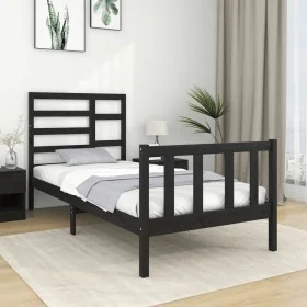 Black single solid wood bed frame 75x190 cm by vidaXL, Beds and slatted bases - Ref: Foro24-3105889, Price: 128,24 €, Discoun...