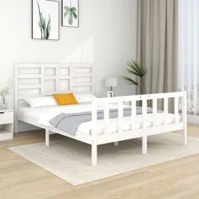 Small double bed frame white solid wood 120x190cm by vidaXL, Beds and slatted bases - Ref: Foro24-3105896, Price: 126,97 €, D...