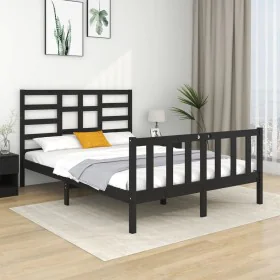 Black solid wood bed frame 140x190 cm by vidaXL, Beds and slatted bases - Ref: Foro24-3105909, Price: 173,36 €, Discount: %