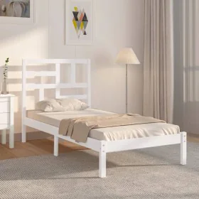 Solid white pine wood bed frame 90x200 cm by vidaXL, Beds and slatted bases - Ref: Foro24-3105936, Price: 89,25 €, Discount: %