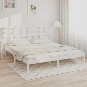 White solid wood bed frame 200x200 cm by vidaXL, Beds and slatted bases - Ref: Foro24-3105971, Price: 137,14 €, Discount: %