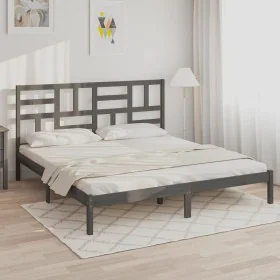 Estructura de cama de madera maciza de pino gris 200x200 cm de vidaXL, Camas y somieres - Ref: Foro24-3105972, Precio: 159,27...