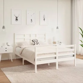 Estructura de cama de madera maciza blanco 140x190 cm de vidaXL, Camas y somieres - Ref: Foro24-3105841, Precio: 129,24 €, De...