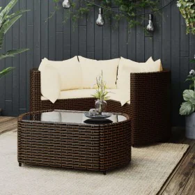 Set muebles de jardín 4 piezas y cojines ratán sintético marrón de vidaXL, Conjuntos de jardín - Ref: Foro24-319760, Precio: ...