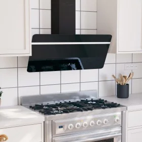 Campana extractora pared acero y vidrio templado negro 90 cm de vidaXL, Extractores - Ref: Foro24-51673, Precio: 232,31 €, De...