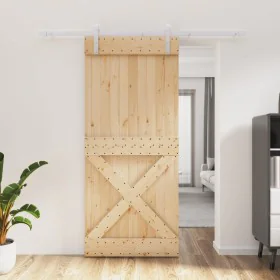 Schiebetür mit Beschlägen aus massivem Kiefernholz, 90 x 210 cm von vidaXL, Türen - Ref: Foro24-3203041, Preis: 206,37 €, Rab...