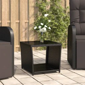Black synthetic rattan coffee table and tempered glass surface by vidaXL, Garden tables - Ref: Foro24-319560, Price: 59,12 €,...