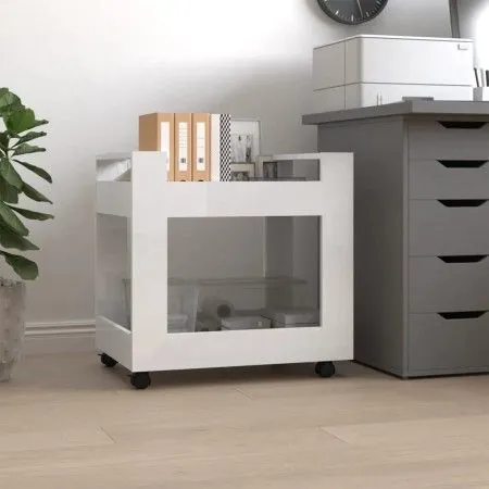 Carrito de escritorio contrachapada blanco brillo 60x45x60 cm de vidaXL, Carros e islas - Ref: Foro24-816602, Precio: 39,86 €...