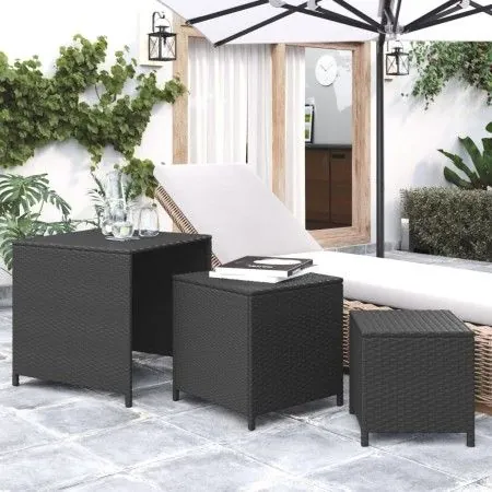 Stackable tables 3 pieces black synthetic rattan by vidaXL, Side tables - Ref: Foro24-319412, Price: 78,06 €, Discount: %