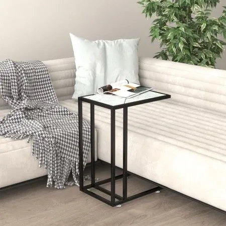 White marble transparent glass computer table 50x35x65cm by vidaXL, Side tables - Ref: Foro24-331652, Price: 41,76 €, Discoun...