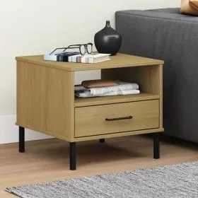 OSLO bedside table metal legs solid pine wood brown by vidaXL, Side tables - Ref: Foro24-351030, Price: 44,20 €, Discount: %