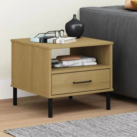 OSLO bedside table metal legs solid pine wood brown by vidaXL, Side tables - Ref: Foro24-351030, Price: 44,20 €, Discount: %