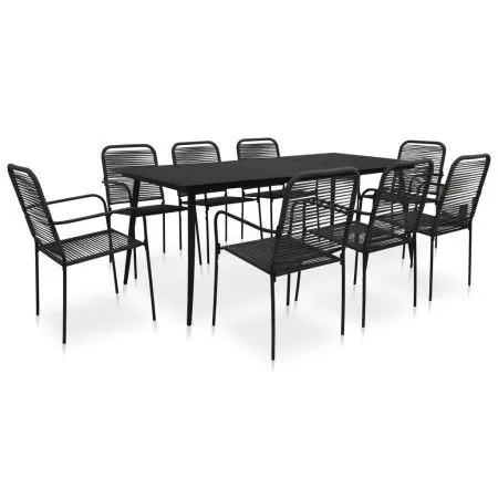 9-teiliges Garten-Esszimmer-Set aus Baumwollseil und schwarzem Stahl von vidaXL, Gartensets - Ref: Foro24-3058280, Preis: 598...