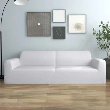 Elastische Sofabezug für 3-Sitzer Sofa aus weißem Polyester-Jersey von vidaXL, Abdeckungen - Ref: Foro24-332950, Preis: 27,09...