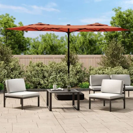 Double parasol with terracotta LED lights 316x240 cm by vidaXL, Umbrellas - Ref: Foro24-362974, Price: 168,66 €, Discount: %