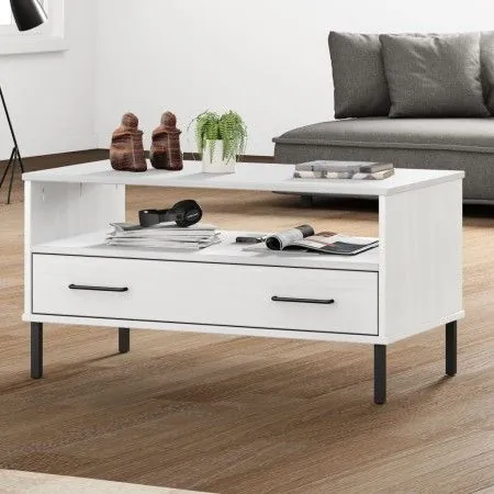 OSLO solid wood white coffee table with metal legs 85x50x45cm by vidaXL, Coffee table - Ref: Foro24-351035, Price: 64,49 €, D...
