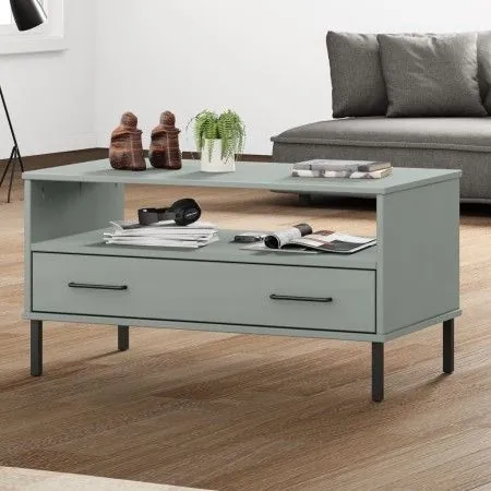 OSLO Couchtisch, Metallbeine, massives graues Holz, 85 x 50 x 45 cm von vidaXL, Couchtisch - Ref: Foro24-351034, Preis: 64,38...
