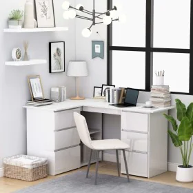Escritorio de esquina contrachapada blanco brillo 145x100x76 cm de vidaXL, Escritorios - Ref: Foro24-801095, Precio: 242,67 €...