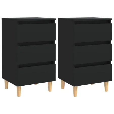 Mesitas de noche 2 uds patas madera maciza negro 40x35x69 cm de vidaXL, Mesitas de noche - Ref: Foro24-805890, Precio: 104,02...
