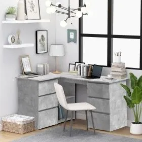 Eckschreibtisch aus grauem Beton-Sperrholz 145x100x76 cm von vidaXL, Schreibtische - Ref: Foro24-801093, Preis: 180,73 €, Rab...