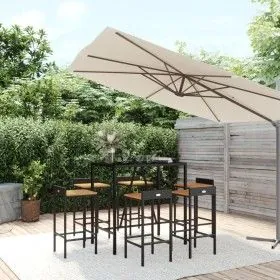 Bartisch und Gartenhocker 7 Stück Akazienholz PE Rattan schwarz von vidaXL, Gartensets - Ref: Foro24-3187678, Preis: 339,13 €...