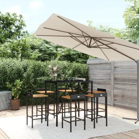 Bartisch und Gartenhocker 7 Stück Akazienholz PE Rattan schwarz von vidaXL, Gartensets - Ref: Foro24-3187678, Preis: 339,13 €...
