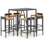 Bartisch und Gartenhocker 7 Stück Akazienholz PE Rattan schwarz von vidaXL, Gartensets - Ref: Foro24-3187678, Preis: 339,13 €...