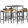 Bartisch und Gartenhocker 7 Stück Akazienholz PE Rattan schwarz von vidaXL, Gartensets - Ref: Foro24-3187678, Preis: 339,13 €...