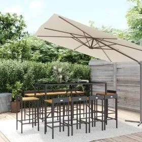 Mesa y taburetes altos jardín 11 pzas madera y ratán PE negro de vidaXL, Conjuntos de jardín - Ref: Foro24-3187682, Precio: 4...