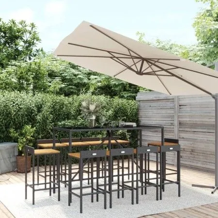 Garden table and high stools 11 pieces wood and black PE rattan by vidaXL, Garden sets - Ref: Foro24-3187682, Price: 496,87 €...