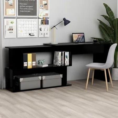 Black plywood corner desk 200x50x76 cm by vidaXL, Desks - Ref: Foro24-801099, Price: 95,49 €, Discount: %