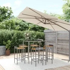 Bartisch und Gartenhocker 7 Stück Akazienholz PE Rattan grau von vidaXL, Gartensets - Ref: Foro24-3187679, Preis: 350,33 €, R...