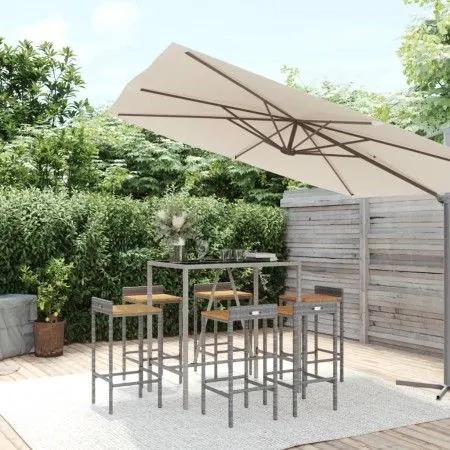 Bartisch und Gartenhocker 7 Stück Akazienholz PE Rattan grau von vidaXL, Gartensets - Ref: Foro24-3187679, Preis: 350,34 €, R...