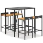 Gartentisch und Hocker Set 5 Teile aus Akazienholz PE Rattan schwarz von vidaXL, Gartensets - Ref: Foro24-3187676, Preis: 257...