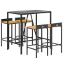 Gartentisch und Hocker Set 5 Teile aus Akazienholz PE Rattan schwarz von vidaXL, Gartensets - Ref: Foro24-3187676, Preis: 257...